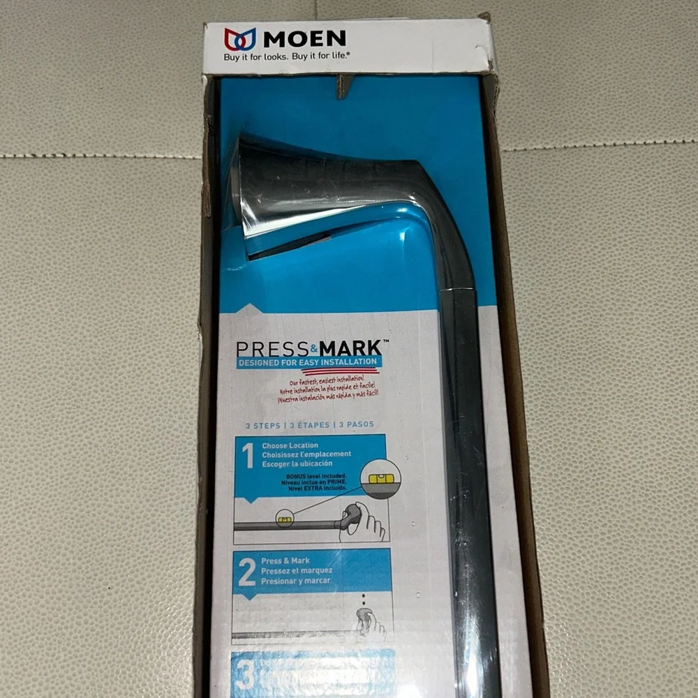 Moen Towel Bar Lindor Chrome 18” New Press Mark Bathroom Easy Installation